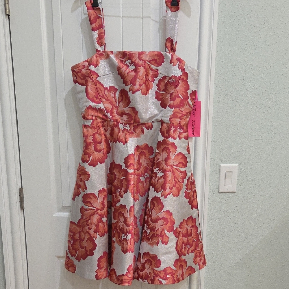 Elegant Floral PINK and SILVER Formal Dress